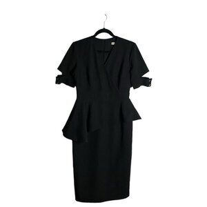 Hannah Women's Black Bodycon Ruffle Trim Midi Dress
